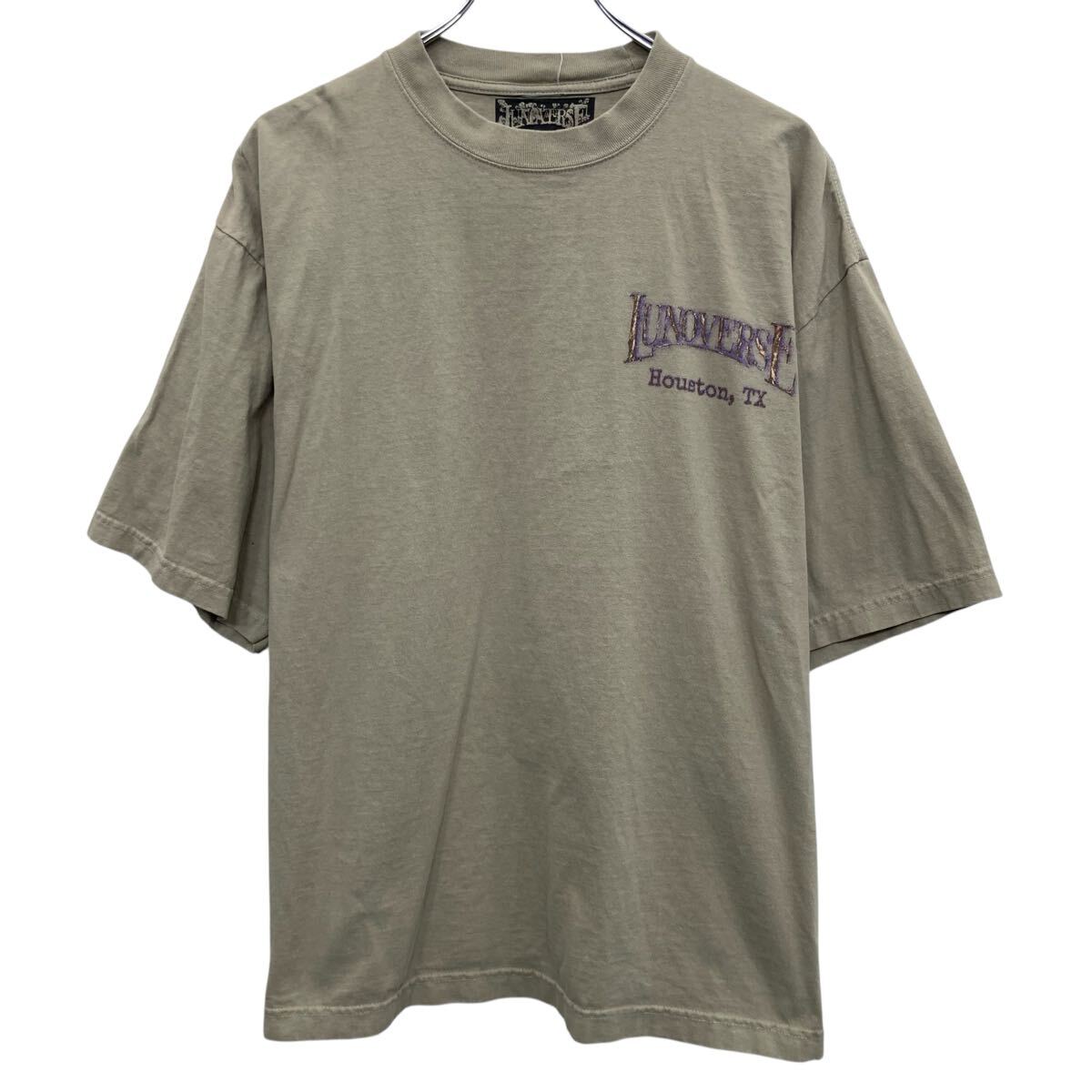【中古】【古着】 LUNOVERSE 半袖 プリントTシャツ L ベージュ ルノバース プルオーバー クルーネック 両面プリント ロゴプリント カットソー 夏物 a806-5003