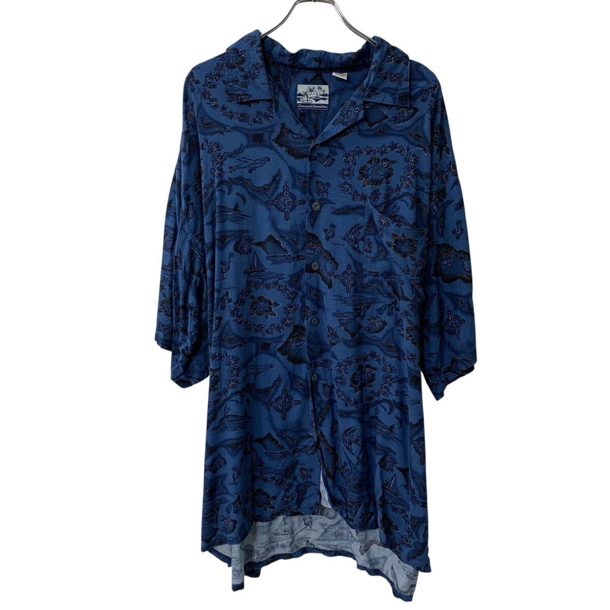 Rakuten - 【中古】【古着】 Pineapple Connection 半袖 柄シャツ 3XL ブルー ボタン 開襟 総柄 胸ポケット ビッグサイズ レーヨン 半シャツ 夏物 a806-5134