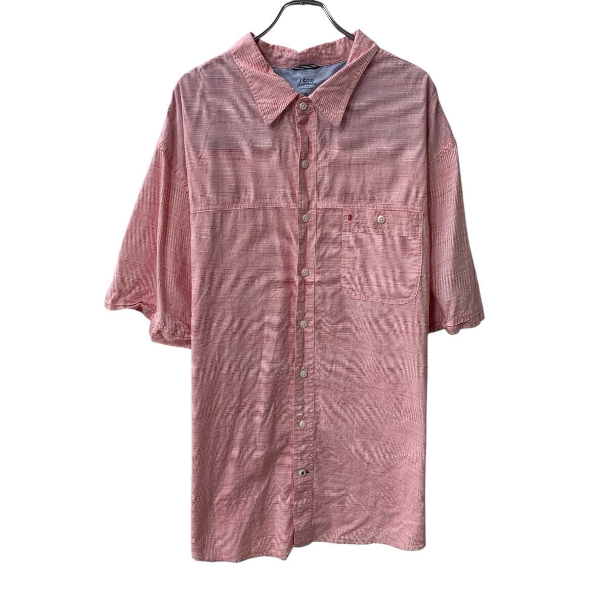 Rakuten - 【中古】【古着】 IZOD 半袖 ボーダーシャツ 3XL レッド ホワイト アイゾッド ボタン ボーダー柄 胸ポケット ビッグサイズ 半シャツ 夏物 a806-5135