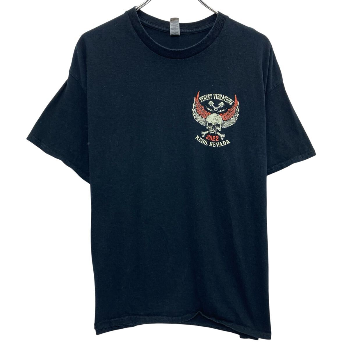 Rakuten - 【中古】【古着】 GILDAN 半袖 プリントTシャツ XL ブラック ギルダン プルオーバー STREET VIBRATIONS バイク バイカー スカル カットソー 夏物 a806-5347