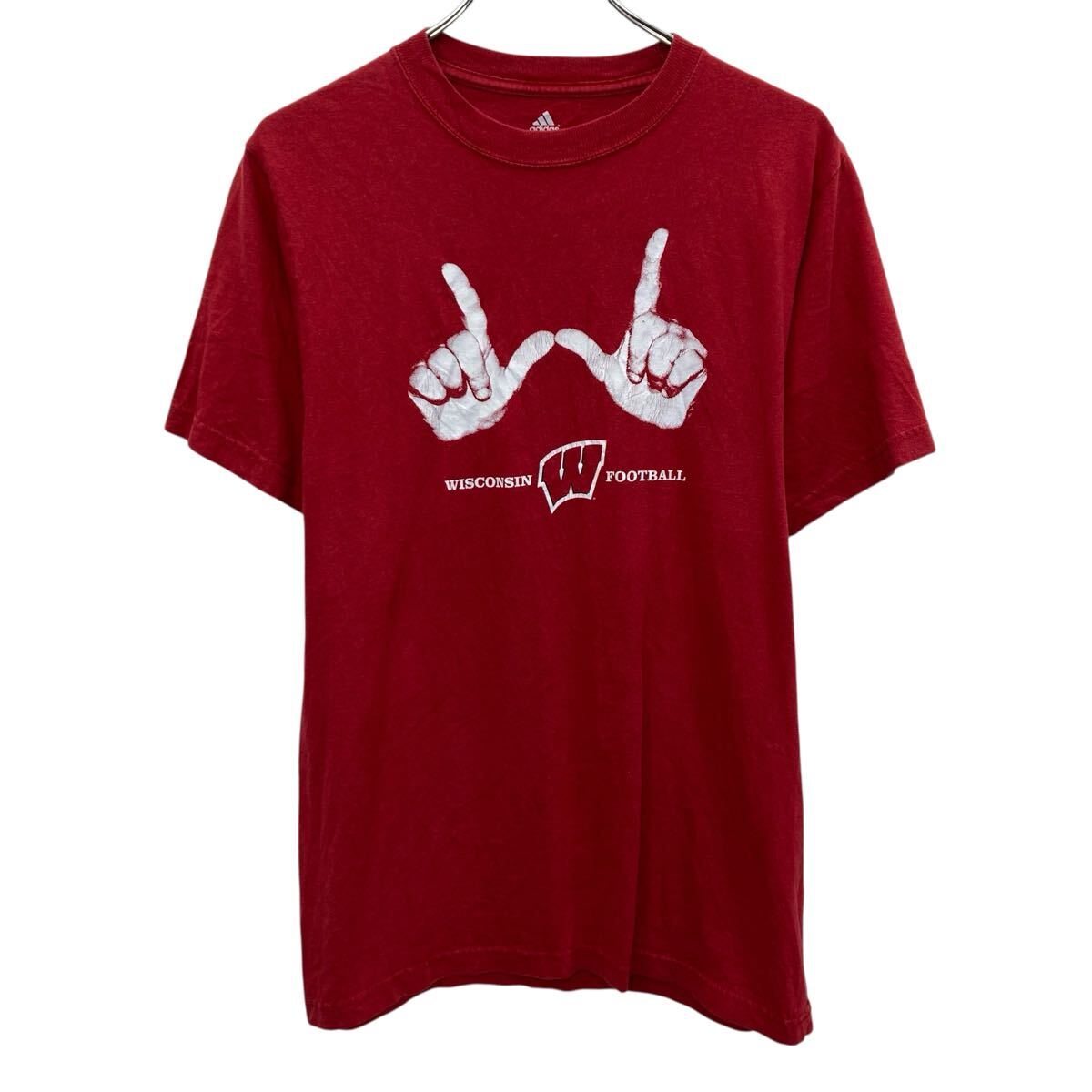  adidas 半袖 プリントTシャツ M レッド アディダス プルオーバー ウィスコンシン大学 カレッジプリント カットソー 夏物 a806-5471