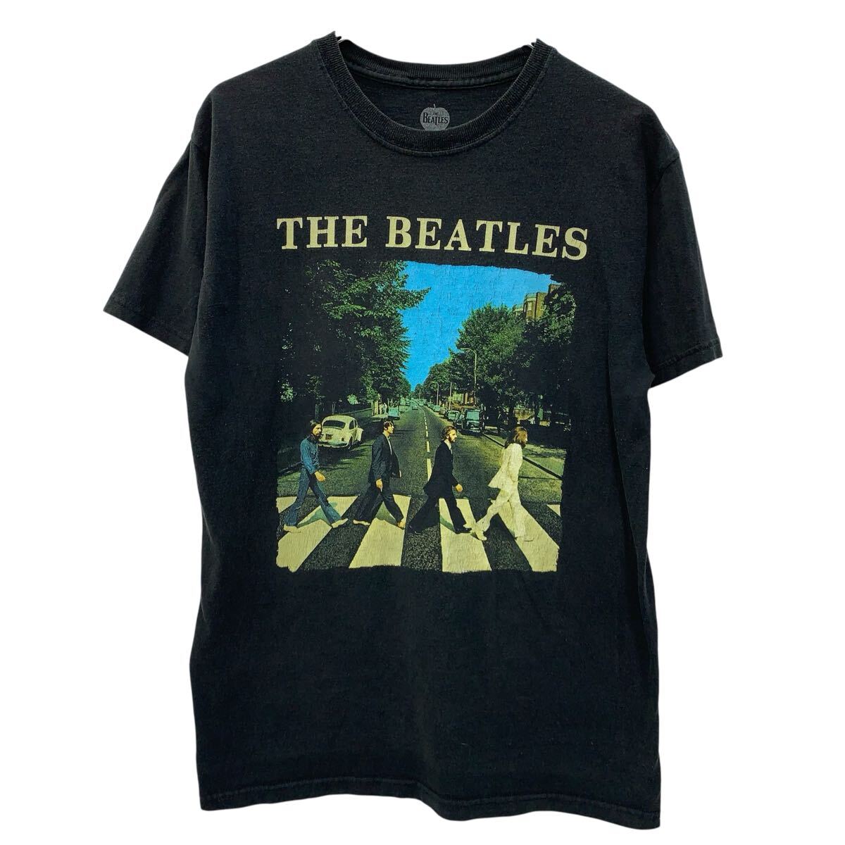 【中古】【古着】 THE BEATLES 半袖 バンドTシャツ M ブラック ビートルズ プルオーバー ビッグプリント バンT アビイロード カットソー 夏物 a806-5582