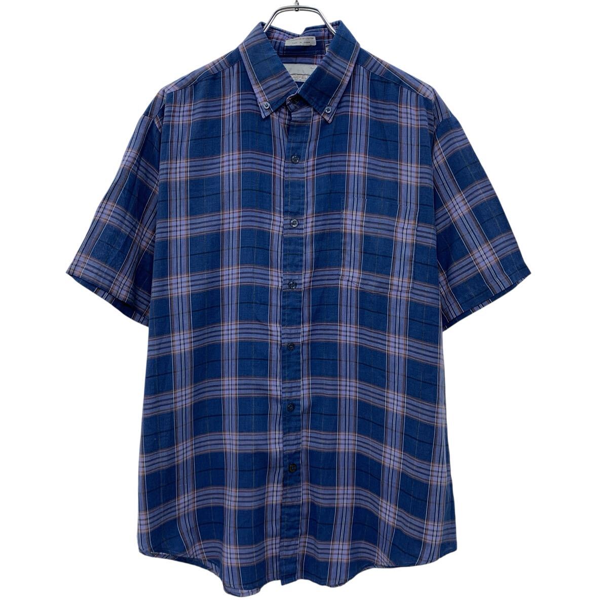  00s WEDGEFIELD 半袖 チェックシャツ L ネイビー マルチカラー ボタンダウン 胸ポケット チェック柄 00年代 半シャツ 夏物 a806-5720