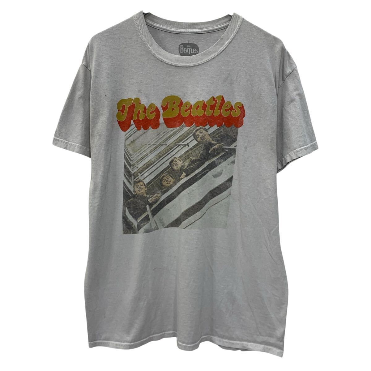 【中古】【古着】 THE BEATLES 半袖 バンドTシャツ L ライトグレー ビートルズ プルオーバー ビッグプリント カットソー バンT グラフィックT 夏物 a806-5777