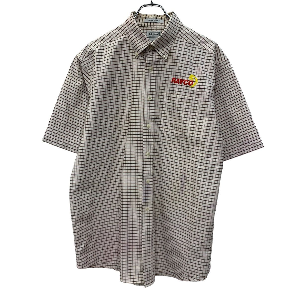 Rakuten - 【中古】【古着】 L.L.Bean 半袖 チェックシャツ L アイボリー ブラウン エルエルビーン ボタンダウン ワンポイント刺繍 ギンガムチェック 夏物 a806-5937