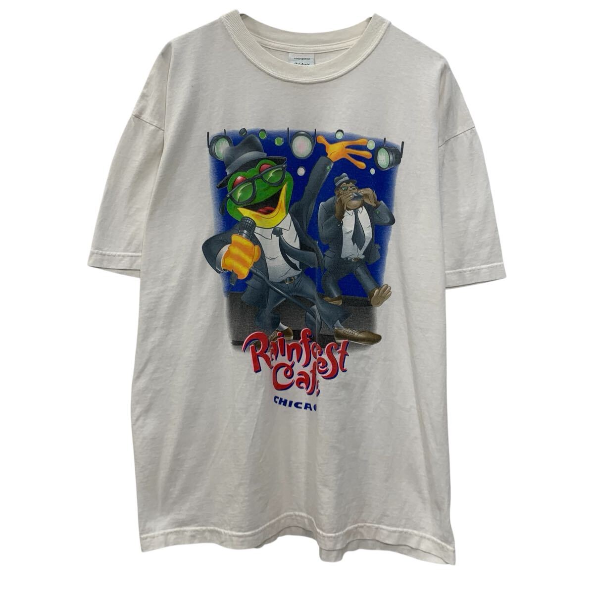  〜00s Rainforest Cafe 半袖 プリントTシャツ XL ホワイト レインフォレストカフェ 〜00年代 カエル アニマルT 夏物 a806-5945
