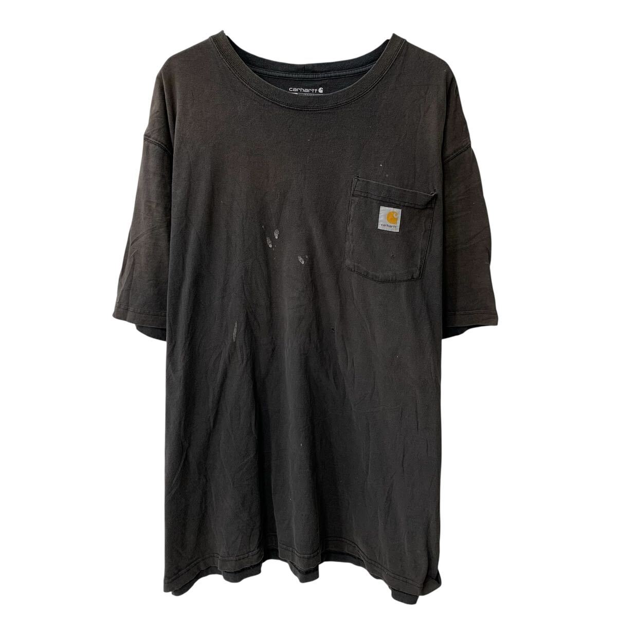 Rakuten - 【中古】【古着】 Carhartt 半袖 ロゴTシャツ 2XL ブラック カーハート クルーネック 胸ポケット ワンポイント ロゴ刺繍 カットソー 夏物 a806-5995