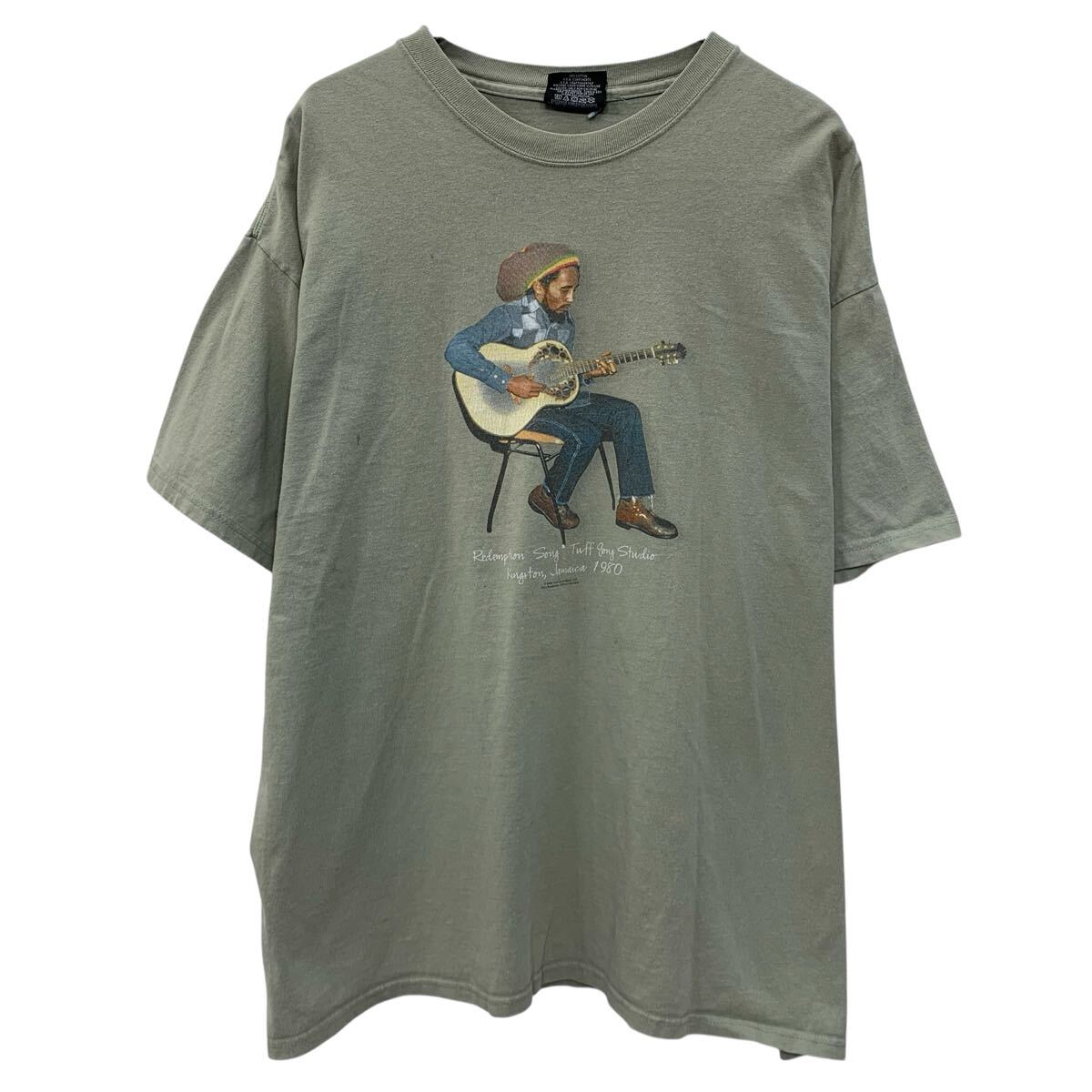 【中古】【古着】 00s ZION BOB MARLEY 半袖 プリントTシャツ 2X カーキ ザイオン ボブ・マーリー 00年代 レゲエ アーティスト 両面プリント 夏物 a806-6014