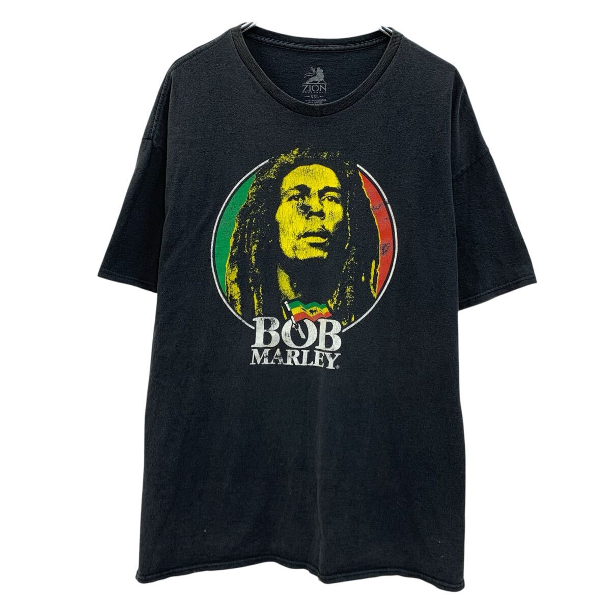【中古】【古着】 ZION ROOTSWEAR BOB MARLEY 半袖 バンドTシャツ XXL ブラック ボブマーリー プルオーバー レゲエ ビッグプリント 夏物 a806-6425