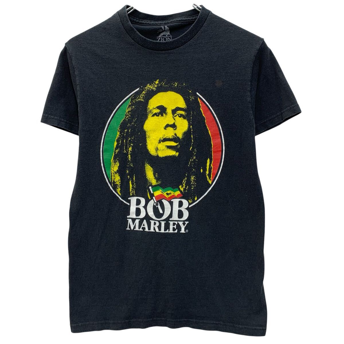 【中古】【古着】 ZION ROOTSWEAR BOB MARLEY 半袖 バンドTシャツ S ブラック ボブマーリー プルオーバー レゲエ ビッグプリント カットソー 夏物 a806-6426