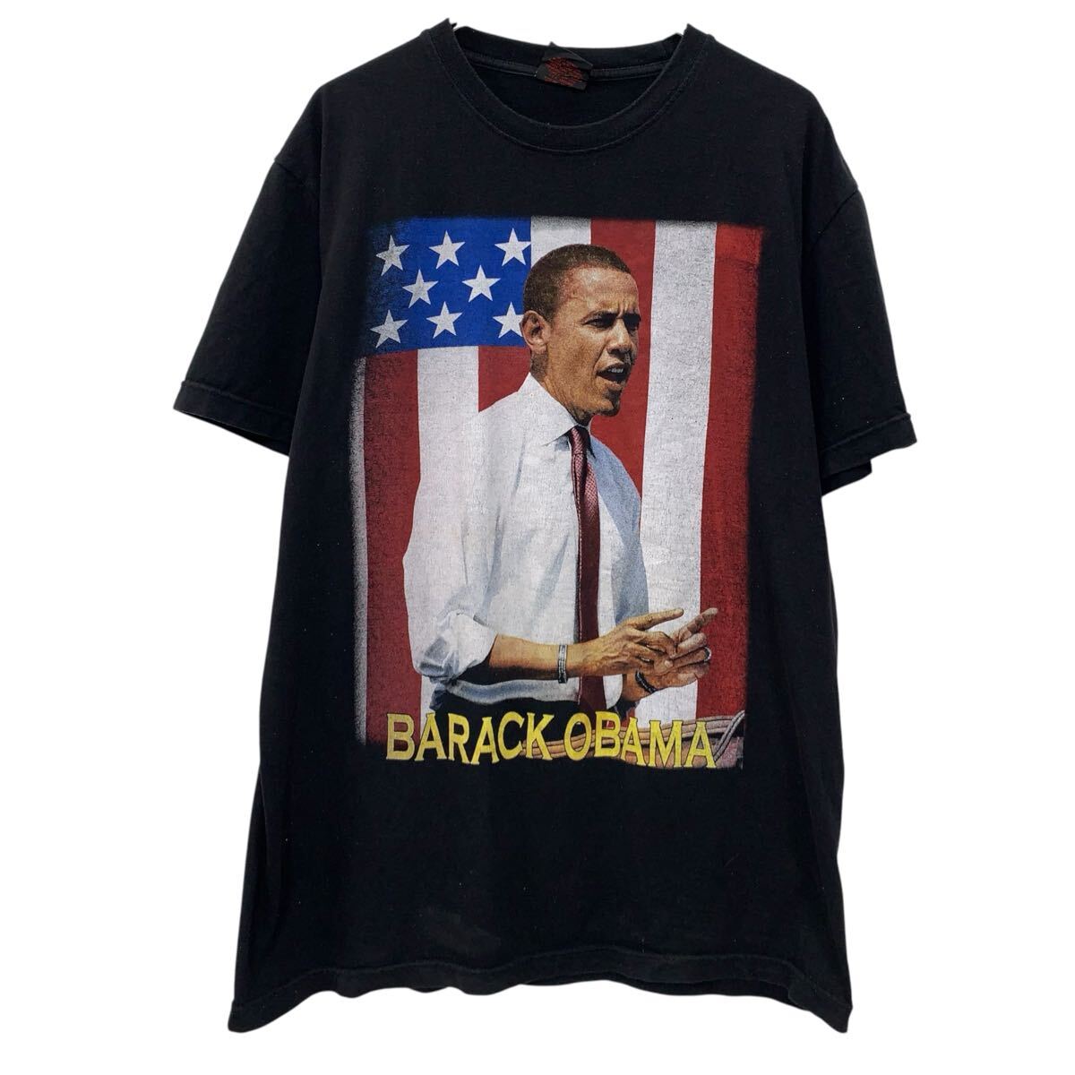 Rakuten - 【中古】【古着】 〜00s THUNDER PLUS 半袖 プリントTシャツ XL ブラック サンダープラス プルオーバー 両面プリント バラクオバマ 〜00年代 夏物 a806-6448