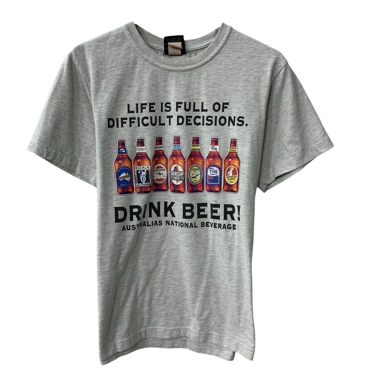  〜00s Samsousan 半袖 プリントTシャツ S ライトグレー プルオーバー 〜00年代 ビッグプリント ビール カットソー 夏物 a806-6587