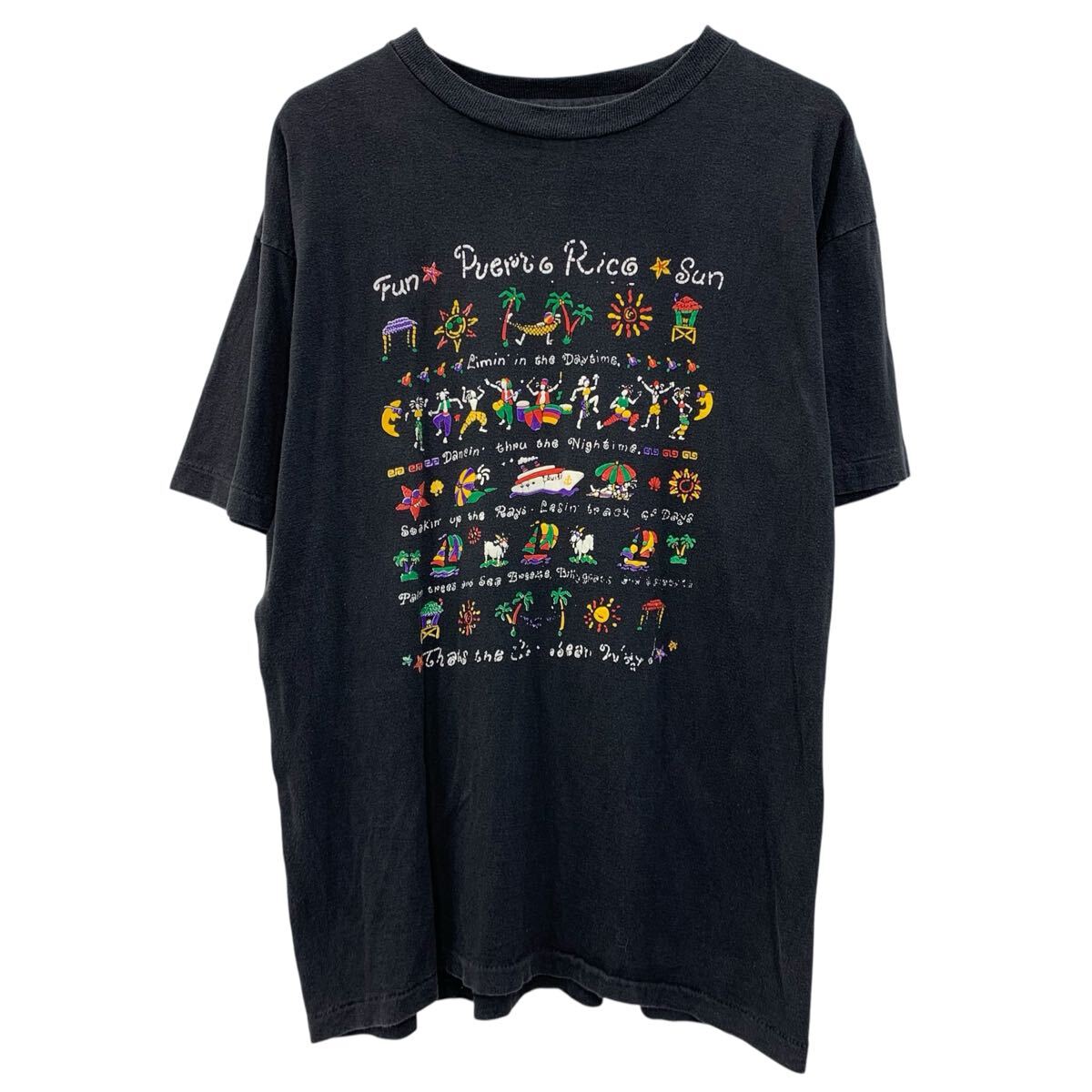 90s TROPICS SPORTSWEAR 半袖 プリントTシャツ XL ブラック トロピックス スポーツウェア プルオーバー 90年代 カットソー 夏物 a806-7084