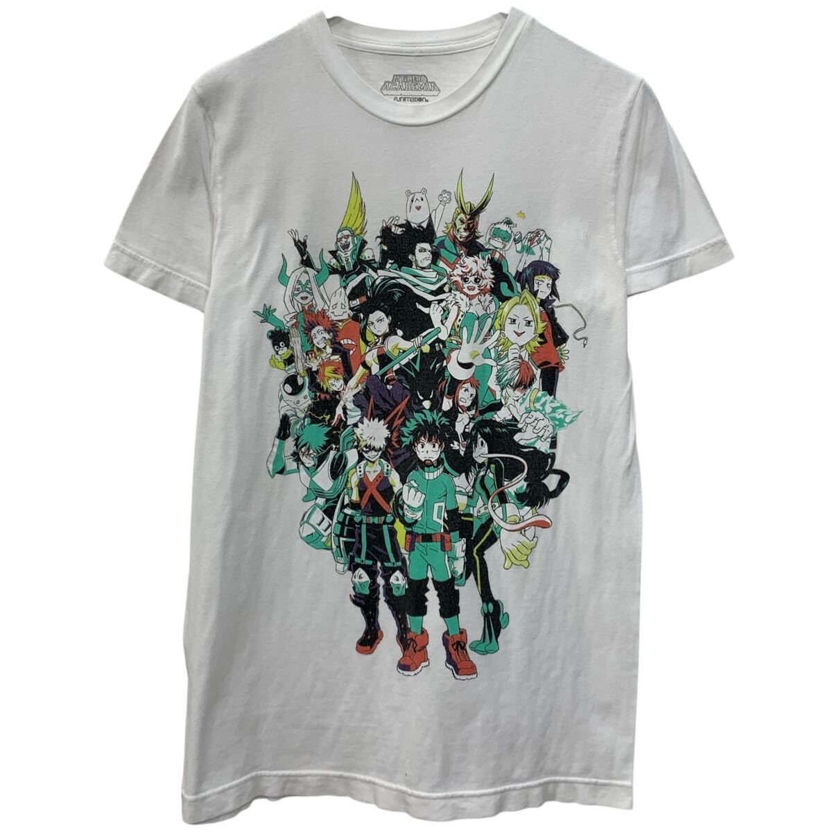 【中古】【古着】 MYHEROACADEMIA 半袖 キャラクターTシャツ S ホワイト 僕のヒーローアカデミア プルオーバー ビッグプリント アニメT 夏物 a806-7256