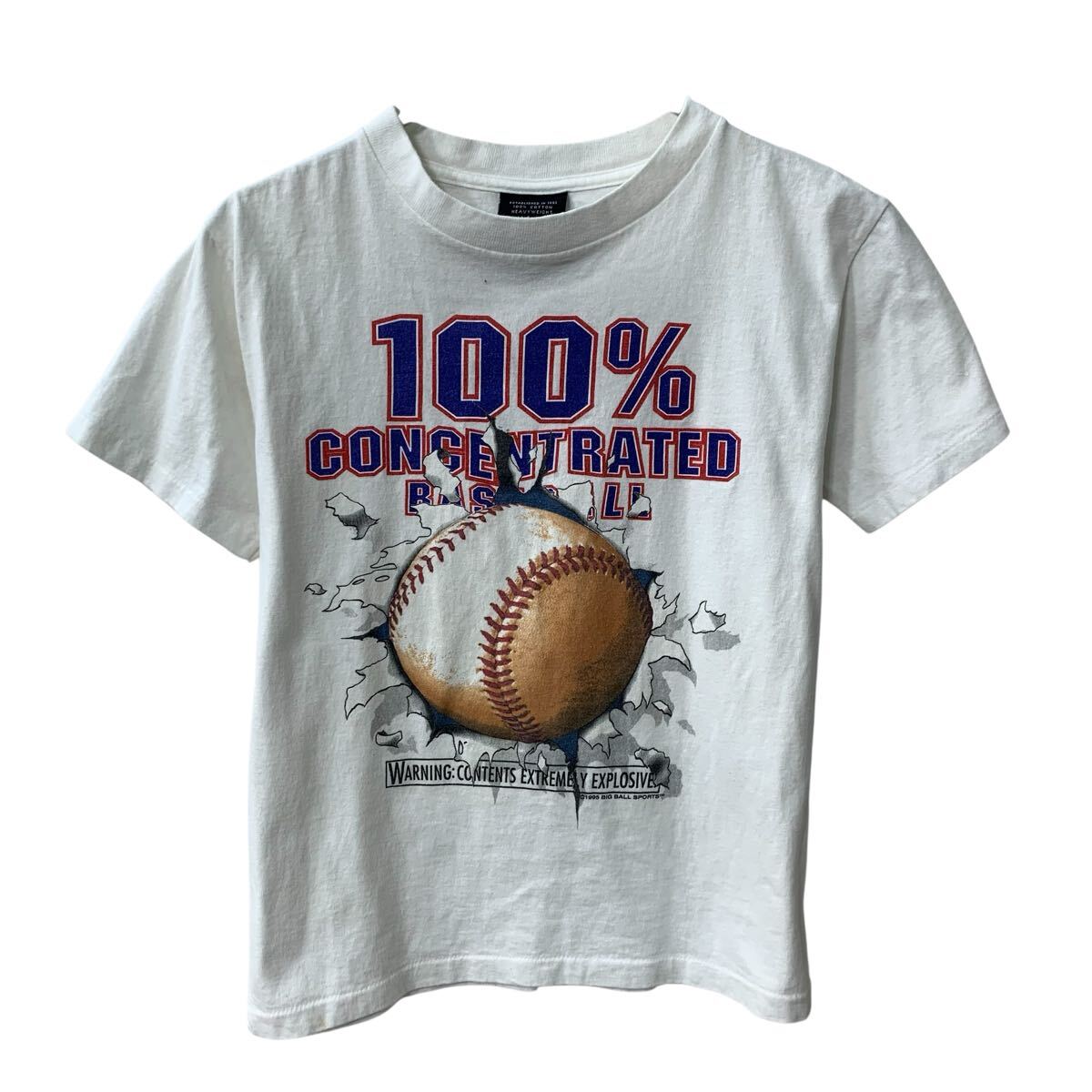  90s USA製 Big BallSports 半袖 プリントTシャツ S ホワイト 90年代 ベースボール ビックプリント コットン100 カットソー 夏物 a806-7515