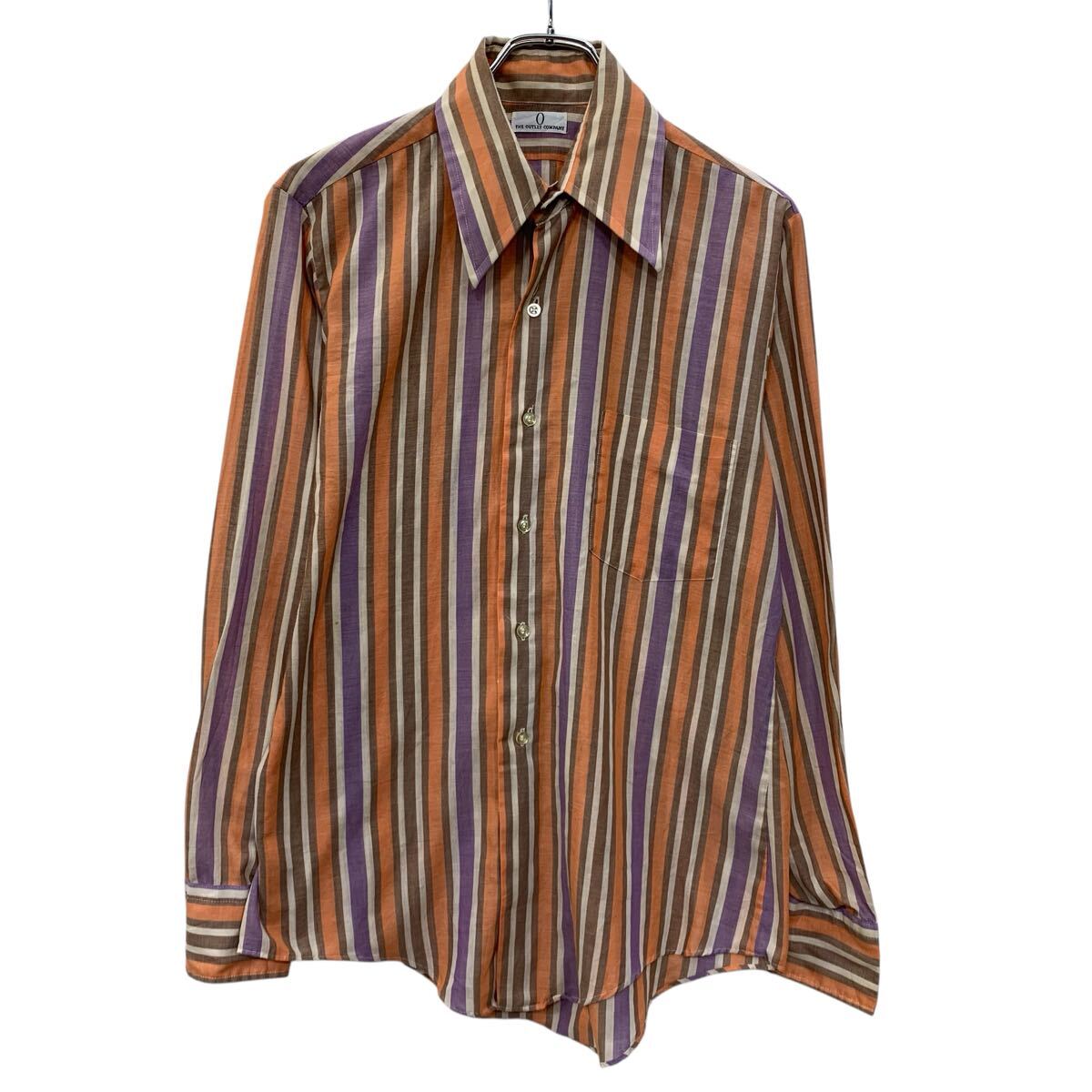  90s The Outlet Company 長袖 ストライプシャツ M オレンジ マルチカラー ボタン 90年代 ストライプ柄 カジュアル 春物 a807-5030