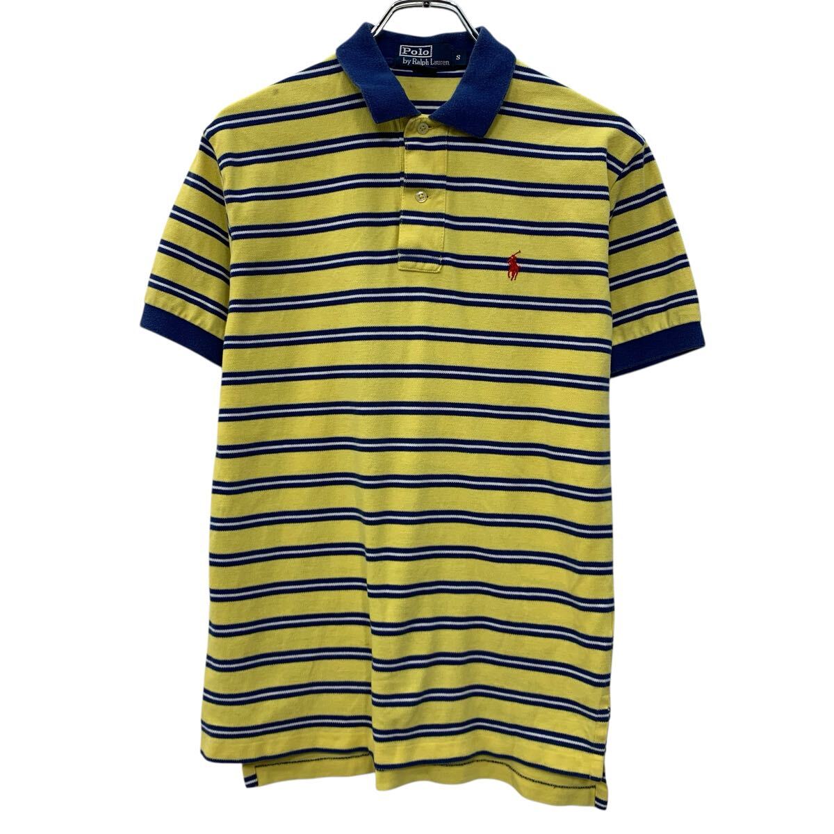 【中古】【古着】 90s Polo by Ralph Lauren 半袖 ポロシャツ S イエロー ポロラルフローレン ハーフボタン 90年代 ポニー刺繍 ボーダー 夏物 a807-5339