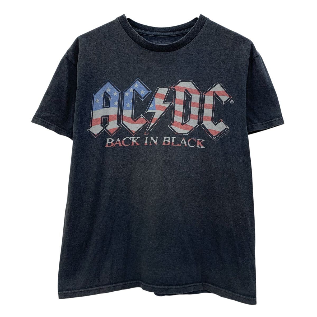【中古】【古着】 Merch Method AC/DC 半袖 バンドTシャツ M ブラック エーシーディーシー プルオーバー ビッグプリント バンT バンドT 夏物 a807-5549