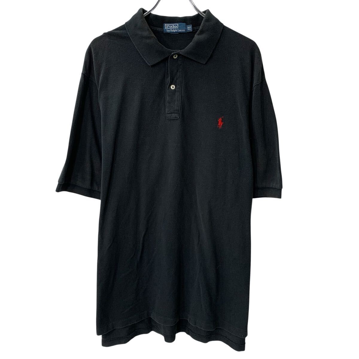 中古 古着 90s Polo by Ralph Lauren 半袖 ポロシャツ XL ブラック ポロラルフローレン ハーフボタン 90年代 ワンポイント ポニー刺繍 夏物 a807-5962