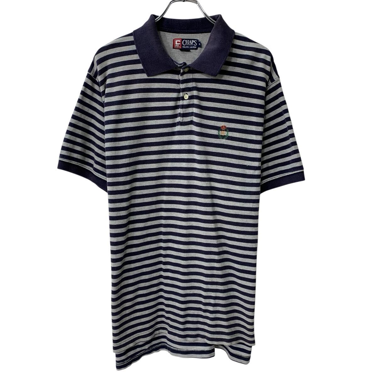 【中古】【古着】 90s CHAPS RALPH LAUREN 半袖 ポロシャツ XL グレー ネイビー チ...