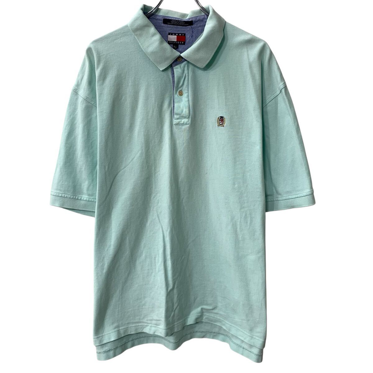 【中古】【古着】 90s TOMMY HILFIGER 半袖 ポロシャツ 2XL ミントグリーン トミー...