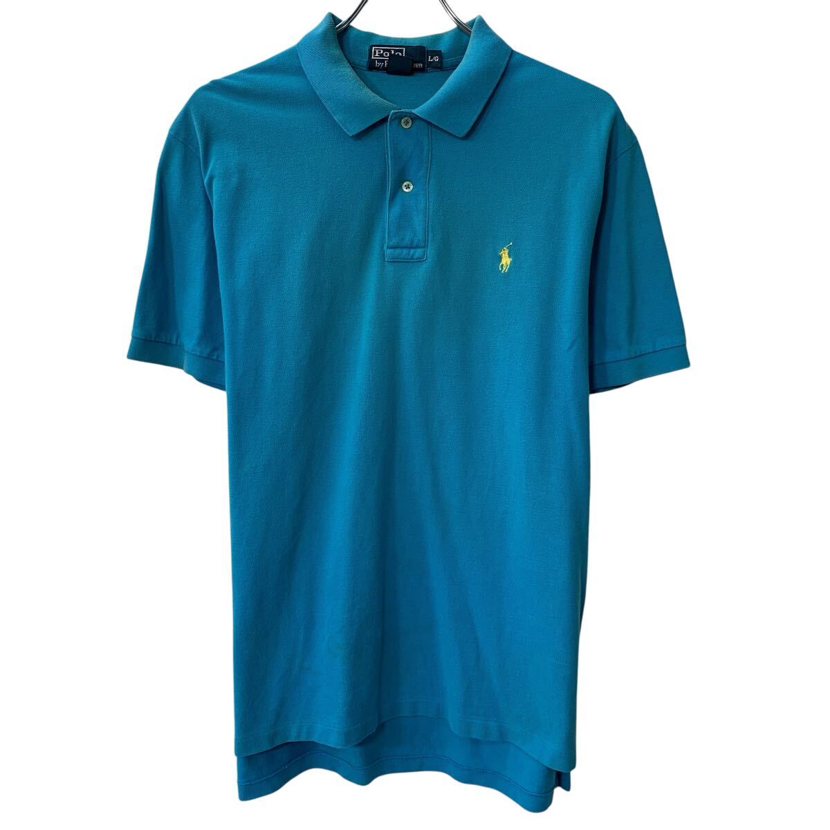 中古 古着 90s Polo by Ralph Lauren 半袖 ポロシャツ L ライトブルー ポロラルフローレン ハーフボタン 90年代 ポニー刺繍 夏物 a807-6551