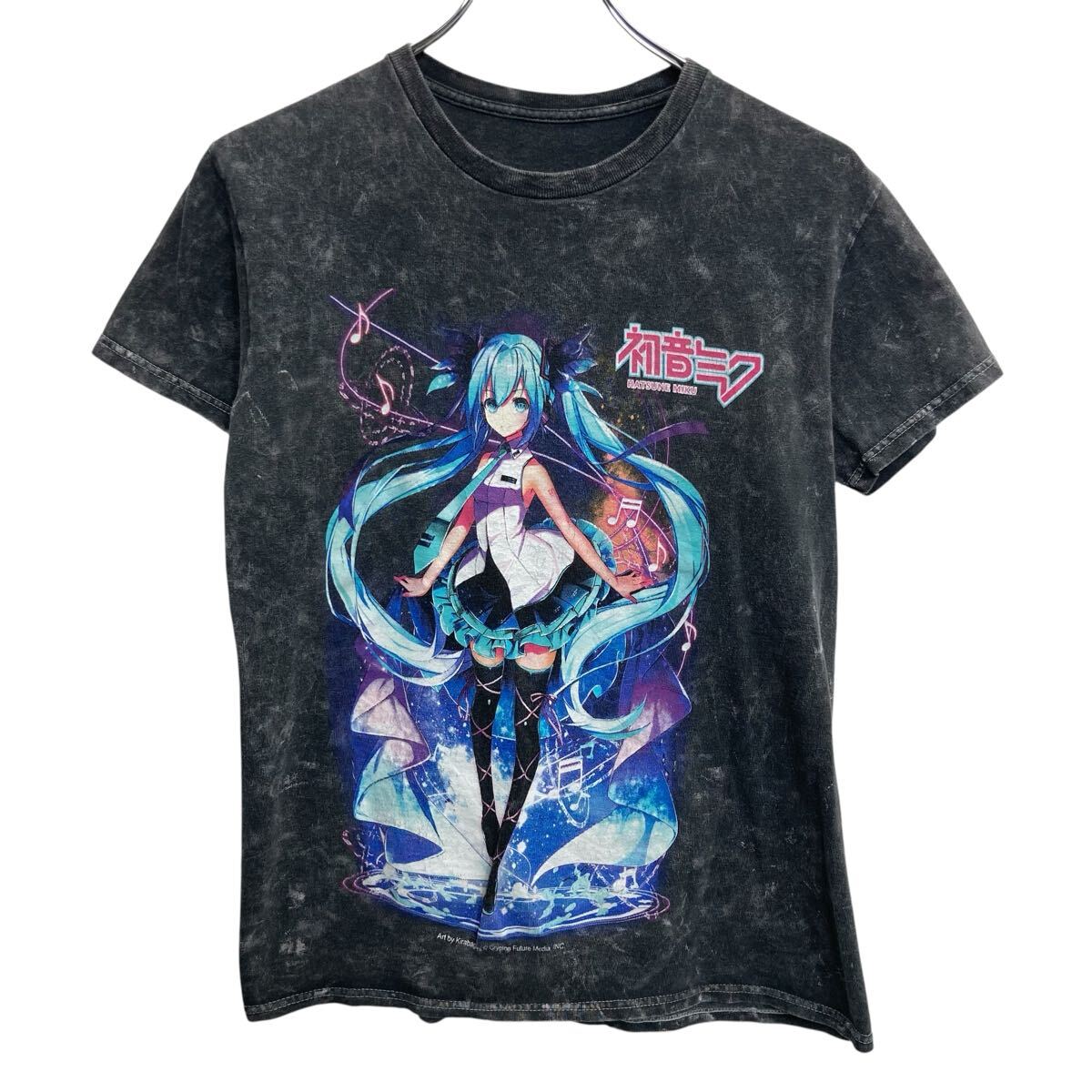 【中古】【古着】 HATSUNE MIKU 半袖 キャラクターTシャツ S ブラック 初音ミク プルオーバー ボーカロイド ビックプリント イラスト a808-5001