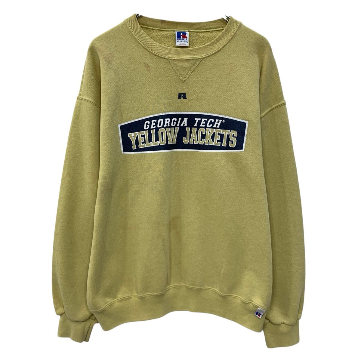 【中古】【古着】 〜00s RUSSELL ATHLETIC プリントスウェット トレーナー L ダークイエロー ラッセルアスレティック 〜00年代 前Vガゼット 秋物 a809-5228