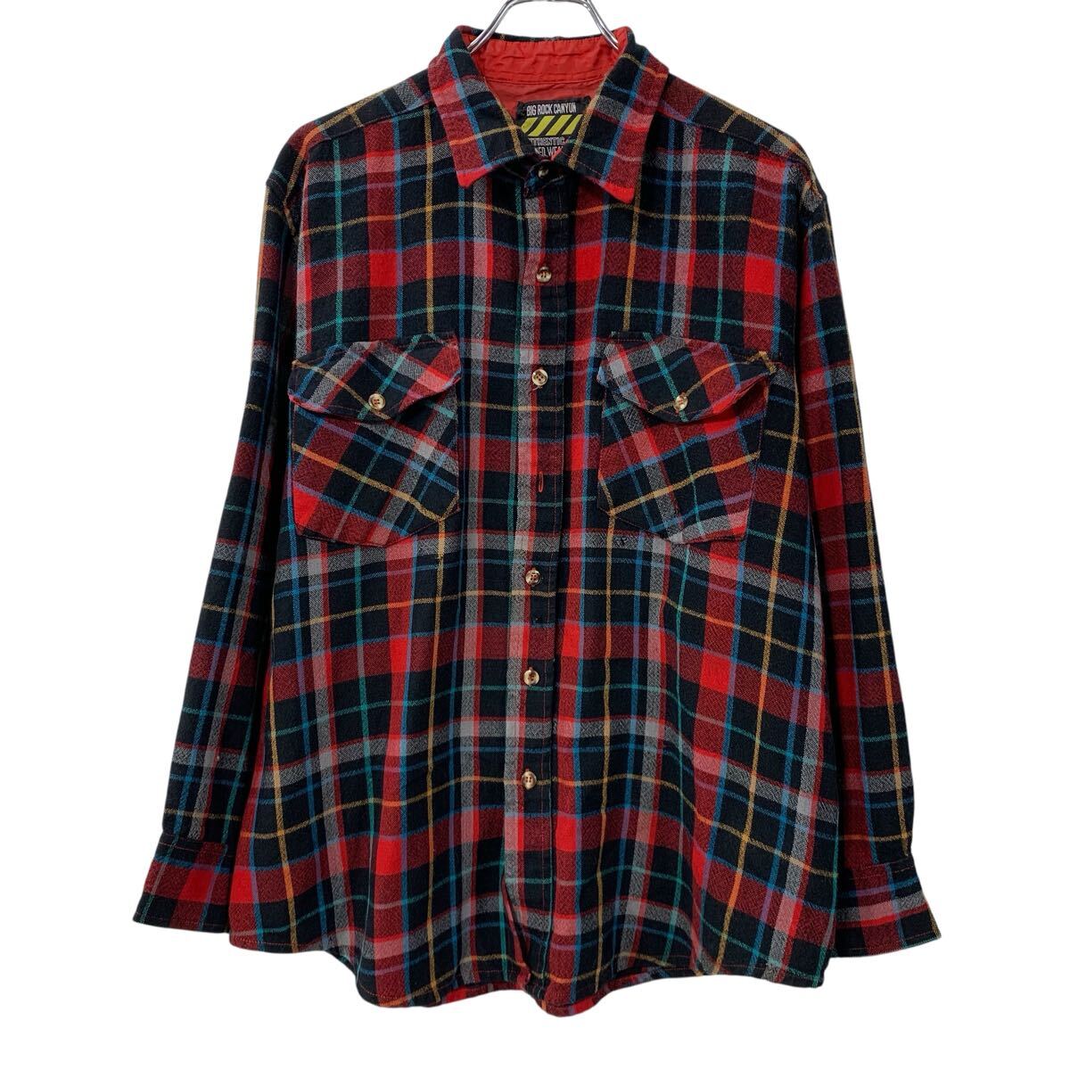 【中古】【古着】 BIG ROCK CANYON 長袖 フランネルシャツ L レッド マルチカラー ビッグロックキャニオン ボタン ネルシャツ チェック柄 秋物 a809-5643