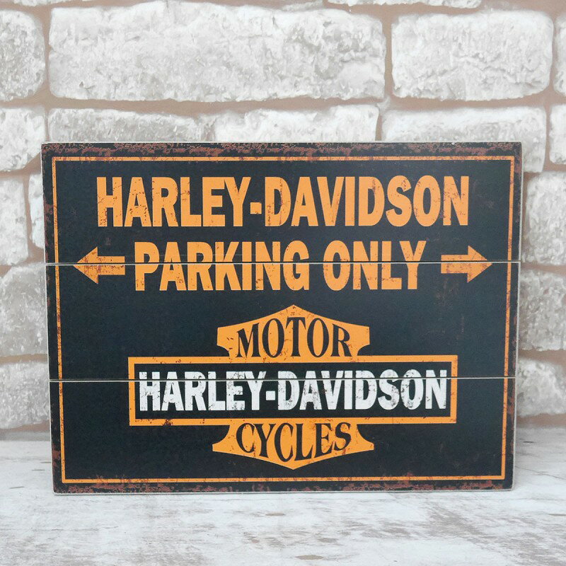 【当店全品P10倍●要エントリー】レトロ ブリキ看板 木製看板 ハーレーダビッドソン HARLEY DAVIDSON アメリカンレトロ アメリカ雑貨 アンティーク 黒 BZ-120