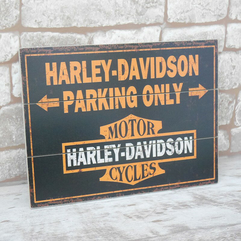 【当店全品P10倍●要エントリー】レトロ ブリキ看板 木製看板 ハーレーダビッドソン HARLEY DAVIDSON アメリカンレトロ アメリカ雑貨 アンティーク 黒 BZ-120