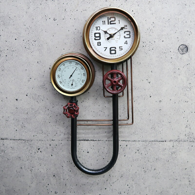 【全品最大P14倍●20日まで】ウォールクロック 壁掛け時計 水道管 アンティーク インダストリアル レトロ ヴィンテージ 男前 おしゃれ カフェ 店舗 BT-92