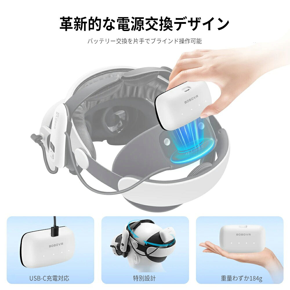 �ڸ����饤���󥹡�BOBOVR B100 10000mAh ���ѥХåƥ꡼ 20W ��®���Ų�ǽ��Meta Quest 3 | Quest 3S �ζ�ư���ֱ�Ĺ - BOBOVR S3 Pro | E3 PRO | P4U | BD3 �� ��VR���ε���ʤ�