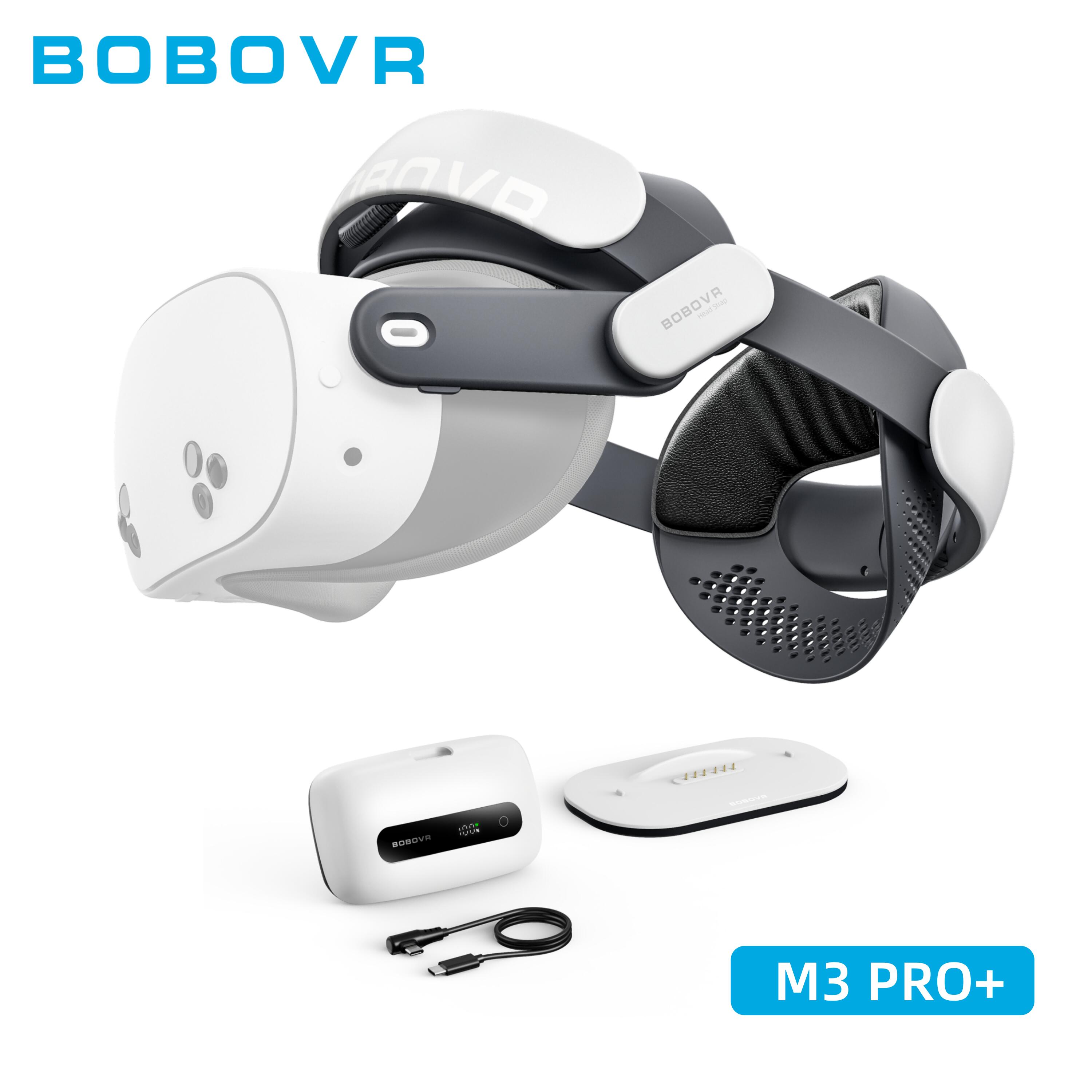 BOBOVR M3 Pro+ヘッドストラップ Meta Quest 3 / Meta Quest 3S対応 快適性と安定性を使い分けられる Halo・Elite 2WAY装着モード 動画鑑賞やブラウジングに適した「Haloモード」と、アクティブなゲームやフィットネスに適した「Eliteモード」を、1本で使い分けられる2WAYヘッドストラップです。 快適性を重視した使い方から、安定性を重視した使い方まで、VRの使用シーンに合わせて装着モードを切り替えられます。 対応機種 Meta Quest 3 Meta Quest 3S 対応バッテリー BOBOVR BM60バッテリーアップグレードキット 01｜1本で使える2つの装着モード 動画鑑賞、ブラウジング、ゆったりとしたVR体験には「Haloモード」、フィットネス、リズムゲーム、素早い動きを伴うVRゲームには「Eliteモード」がおすすめです。 使用シーンに合わせて、快適性と安定性を切り替えられます。 02｜Haloモードで顔への圧迫感を軽減 前部の調整ノブを使用することで、長時間の装着時に頬や鼻へかかる圧力を軽減できます。 大型で柔軟性のある前後クッションが接触面を広く支え、圧力を分散して快適な装着感をサポートします。 03｜Eliteモードでしっかり安定 後部の調整ノブで頭部へしっかりフィットさせることで、より安定した装着感が得られます。 フィットネス、リズムゲーム、動きの激しいVRゲーム中も、Quest 3/3Sのズレを抑えます。 04｜幅広い頭部形状に合わせて調整可能 回転式トップサポートは、ヘッドセット側から後頭部側までフィット位置を調整できます。 さまざまな頭部形状や装着スタイルに合わせやすく、自然で快適なフィット感をサポートします。 05｜BM60バッテリーへアップグレード可能 取り外し可能な後部カバーと、USB Type-Cケーブルを通せる構造を採用しています。 BM60バッテリーアップグレードキットを装着することで、VRの連続使用時間を延長できます。 ご購入前の注意事項 ※本商品はBOBOVR M3 Pro+ヘッドストラップです。 ※Meta Quest 3/3S本体は付属しておりません。 ※モニター環境により、実際の商品と色味が多少異なる場合があります。 注意事項 ・当店は、中国を本店とする海外ショップです。 ・国内配送の商品は国内でのお買い物と同じく消費税が発生いたします。関税はかかりません。 ・当店の商品は全て国内から配送されます。 ・商品お届けまでに、3営業日程度かかります。 ・当店のカード決済代行会社はRakuten Commerce LLCです。 ・当店で販売しておりますのはVRアクセサリ（周辺機器）であり、VR機器本体は含まれておりません。 ・色がある場合、モニターの発色の具合によって実際のものと色が異なる場合がある。・当商品は日本倉庫より発送されるため、日本Amazonと同一のラベルが使用される場合がございます。何卒ご理解いただけますようお願い申し上げます。 ・商品ページに使用説明動画がございます。