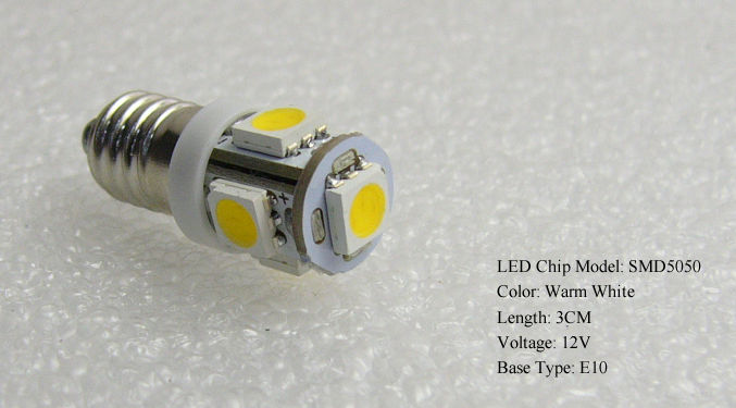 LED豆電球 DC12V 電球色 5LED 口金サイズE10 2