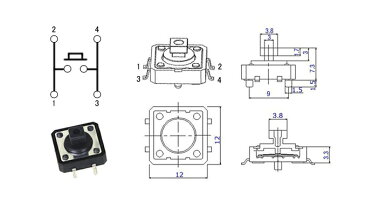 12x12mm タクトスイッチ 丸キャップ付き 5個入り
