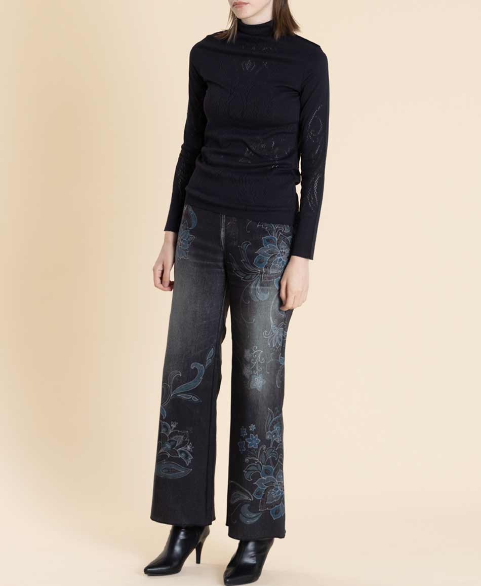 【今だけ10％OFF！8/18 9時まで】mash mania　プリモーディアル　ハイネックインナー　アールヌーボー【送料無料】/レディース 日本製 洗える 手洗い可 柄 ニット調 長袖 ハイネック インナー ブラック ライトグレー マッシュマニア