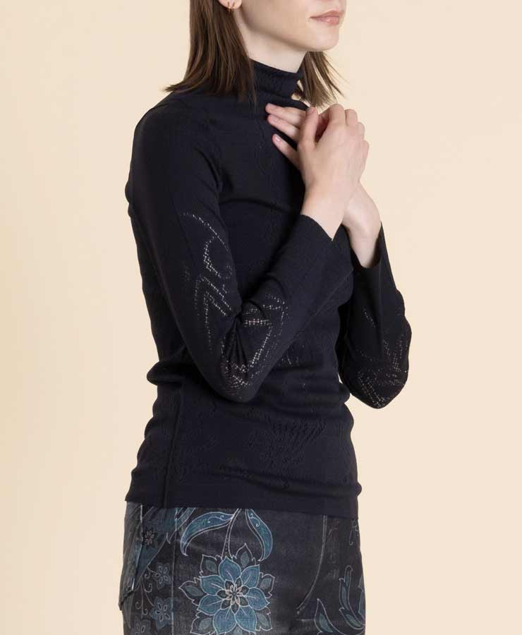 【今だけ10％OFF！8/18 9時まで】mash mania　プリモーディアル　ハイネックインナー　アールヌーボー【送料無料】/レディース 日本製 洗える 手洗い可 柄 ニット調 長袖 ハイネック インナー ブラック ライトグレー マッシュマニア