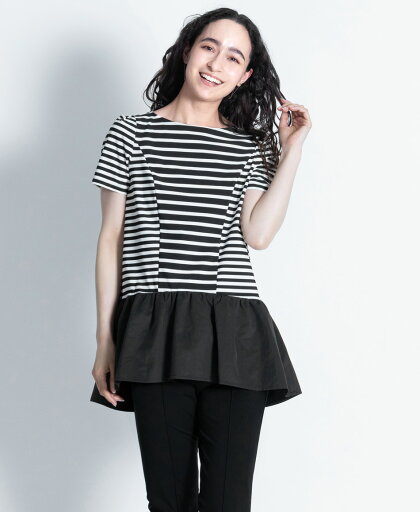 【web限定 60%OFF】Nene 半袖チュニック|Viscotecs make your brand【送料無料】/レディース 日本製 ベージュ ネイビー グレー ボーダー ストレッチ フリル 【web限定 60%OFF】Nene 半袖チュニック|Viscotecs make your brand【送料無料】/レディース 日本製 ベージュ ネイビー グレー ボーダー ストレッチ フリル