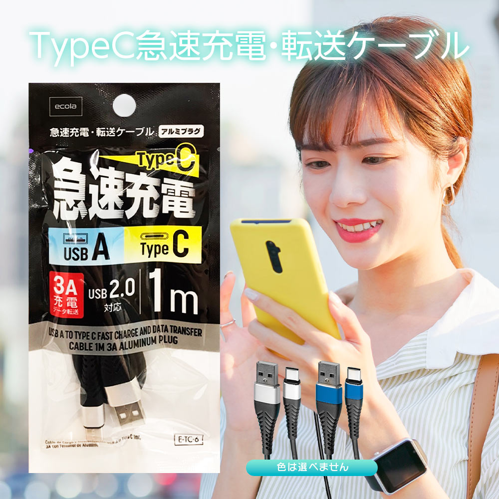 【6/1限定!最大ポイント13倍】【単品1本 / 3本セット】充電ケーブル type-c 1m 急速充電 USB-C タイプC 3A対応 スマホ充電 [ 急速充電 TYPE-Cケーブル E-TC-6 ]