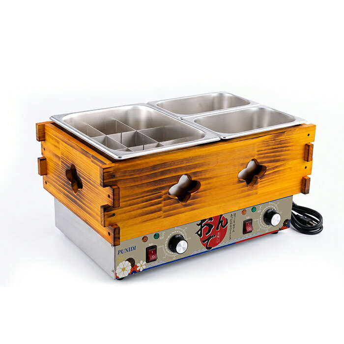 PUNIDI 電気おでん鍋 3槽式 100V 約11L 左右独立加熱 自動保温機能付き 50～300℃温度調節 6マス/9マス切替 304ステンレス内鍋 家庭用 ..