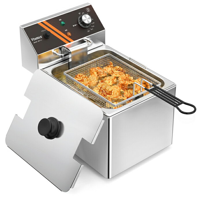 Vtsmax 電気フライヤー 12L 業務用 家庭用 卓上フライヤー 1500W 100V 60〜200℃温度調節 304ステンレス製油槽 フライバスケット付き...