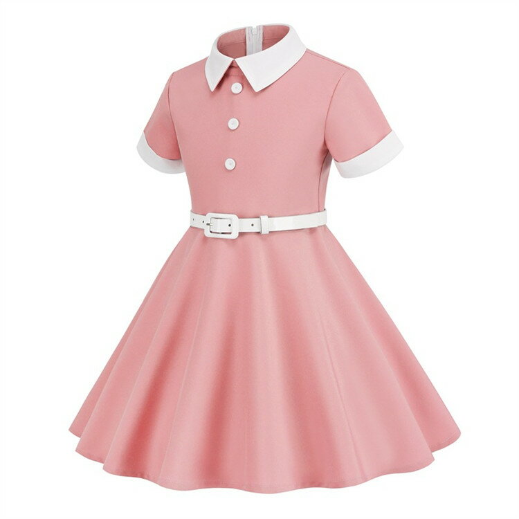 レトロワンピース ワンピース レトロドレス 春 夏 秋 子供 女の子 キッズ フレアワンピース 無地 大きい裾 半袖 開襟 社交ダンス衣装 モダンダンス イベント衣装 レッスン着 練習着 ステージ衣装 舞台衣装 団体服 演出服 発表会 パーティー 結婚式 110-150cm