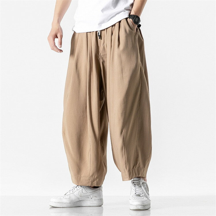 Cotton Pants - ワイドパンツ サルエルパンツ メンズ ガウチョパンツ ロングパンツ テーパードパンツ 春 夏 秋 夏服 中国風 袴パンツ 大きいサイズ 体型カバー ハイウェスト ウェストゴム 薄手 涼しい ロング丈 ズボン ファッション 無地 シンプル おしゃれ 通学 通勤 お出かけ 普段着