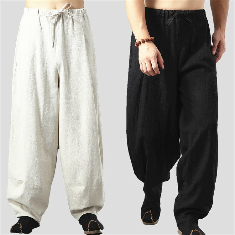 ワイドパンツ メンズ サルエルパンツ ジョガーパンツ ロングパンツ 春 夏 秋 綿麻風 中国風 リネンパン..