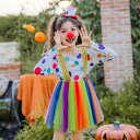 ハロウィン衣装 ピエロコスチューム ハロウィン 衣装 子供 女の子 キッズ 4点セット 仮装 コスプレ衣装 トップス 長袖 チュールスカート ドット柄 水玉 帽...