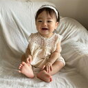 ベビー服 ロンパース 赤ちゃん 女の子 ベビー 新生児 子供 子供服 夏 夏服 花柄レース ノースリーブ 丸首 切り替え ヘアバンド付き ルームウェア ナイトウ...