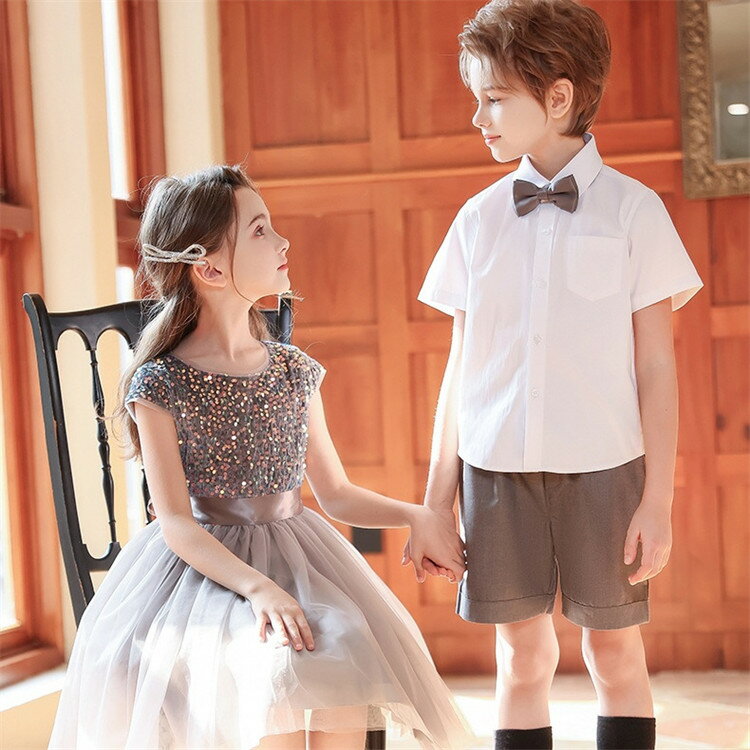 ダンス衣装 ダンスウエア 夏 夏服 女の子 男の子 子供 子供服 クラス服 上下セット セットアップ ワンピース ドレス 半袖 スパンコール キラキラ チュールスカート 切り替え 半袖シャツ ハーフパンツ ステージ衣装 司会者服 演出服 団体服 合唱服 イベント衣装 110-180cm