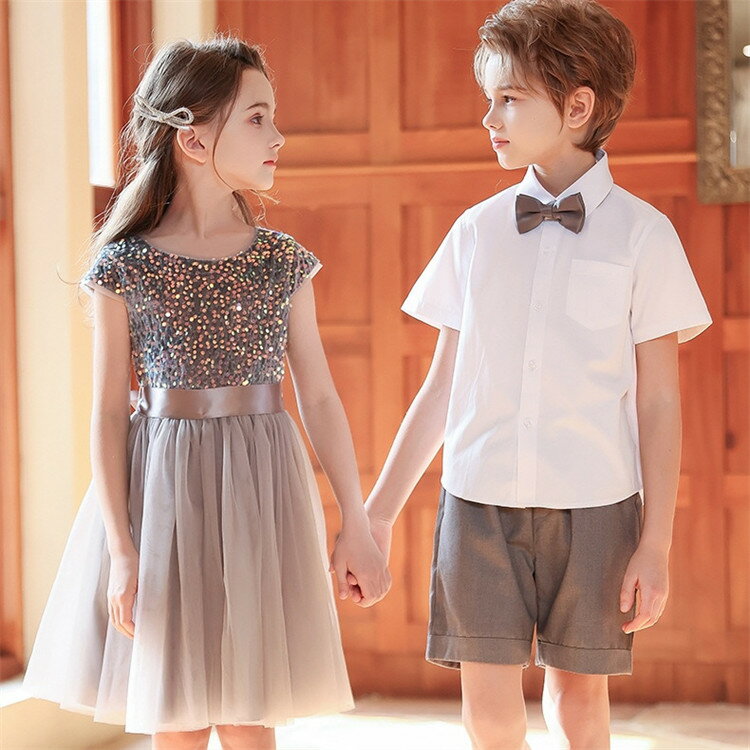 ダンス衣装 ダンスウエア 夏 夏服 女の子 男の子 子供 子供服 クラス服 上下セット セットアップ ワンピース ドレス 半袖 スパンコール キラキラ チュールスカート 切り替え 半袖シャツ ハーフパンツ ステージ衣装 司会者服 演出服 団体服 合唱服 イベント衣装 110-180cm