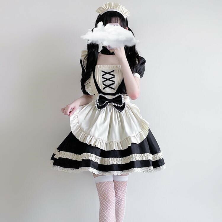 レディース ワンピース 5点セット ハロウィン 衣装 メイド服 半袖 フリル裾 ワンピース カチューシャ ネックリング エプロン リボン 可愛い 変装 ハロウィンコスプレ イベント衣装 ステージ衣装 万聖節 演出服 学園祭 文化祭 cosplay 舞台衣装 パーティー プレゼント